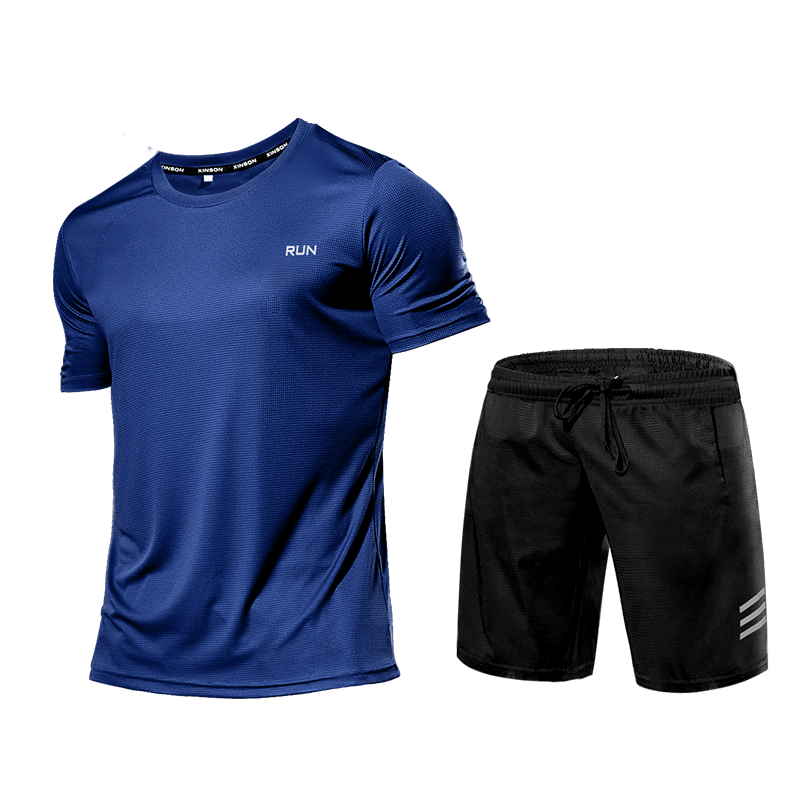 Activewear Set - Zweiteiliges Sport Shorts und T-Shirt Workout Set für Männer-Blau-S-Chaps Herrenmode