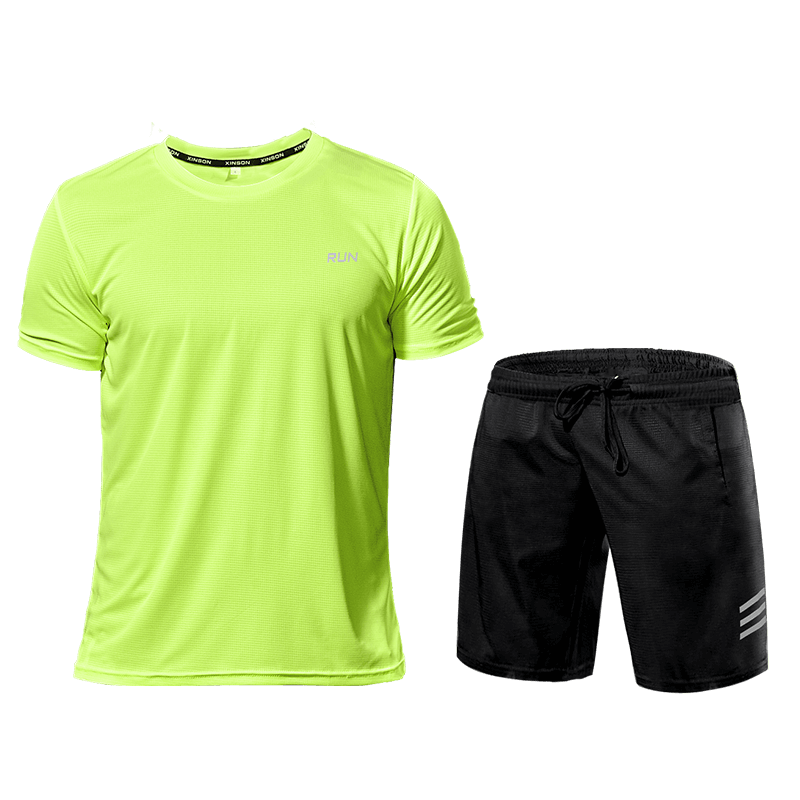 Activewear Set - Zweiteiliges Sport Shorts und T-Shirt Workout Set für Männer-Grün-S-Chaps Herrenmode