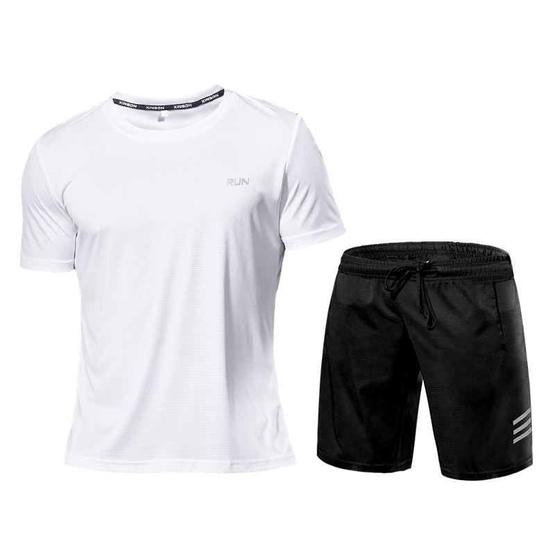 Activewear Set - Zweiteiliges Sport Shorts und T-Shirt Workout Set für Männer-Weiß-S-Chaps Herrenmode