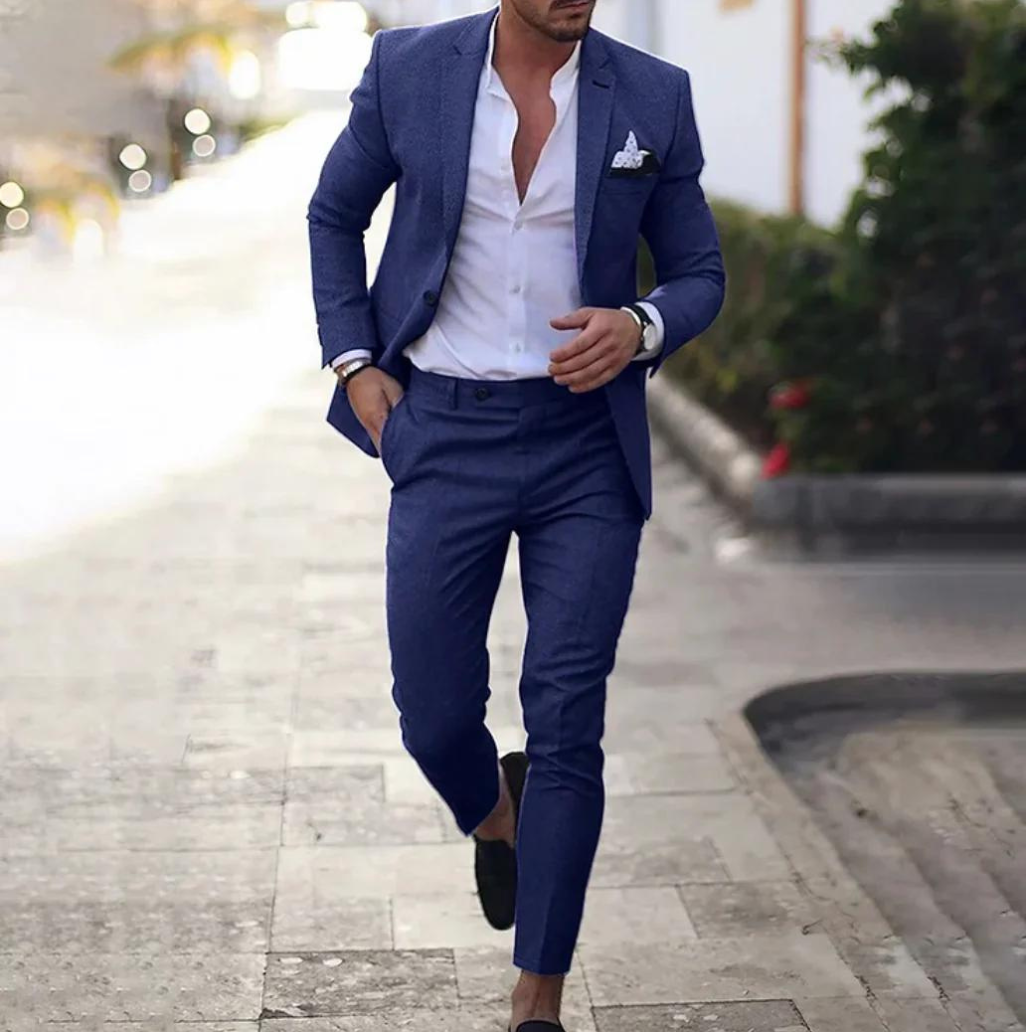 Anzug - Zweiteilig - Maßgeschneidert - Herren Blazer - Anzughose-Dunkelblau-S-Chaps Herrenmode