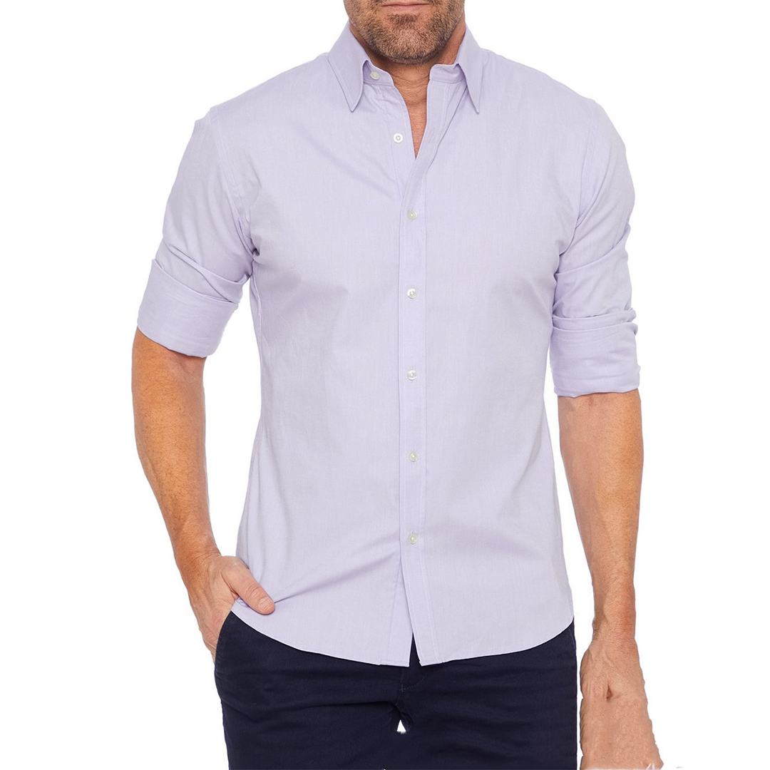 Anzughemd - Reißverschluss - Umlegekragen - Hemd mit Knopfleiste - Herrenhemden-Lavendel-S-Chaps Herrenmode