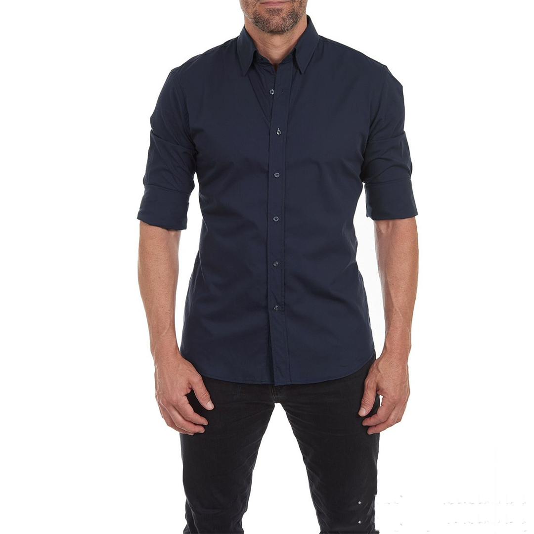 Anzughemd - Reißverschluss - Umlegekragen - Hemd mit Knopfleiste - Herrenhemden-Marineblau-S-Chaps Herrenmode