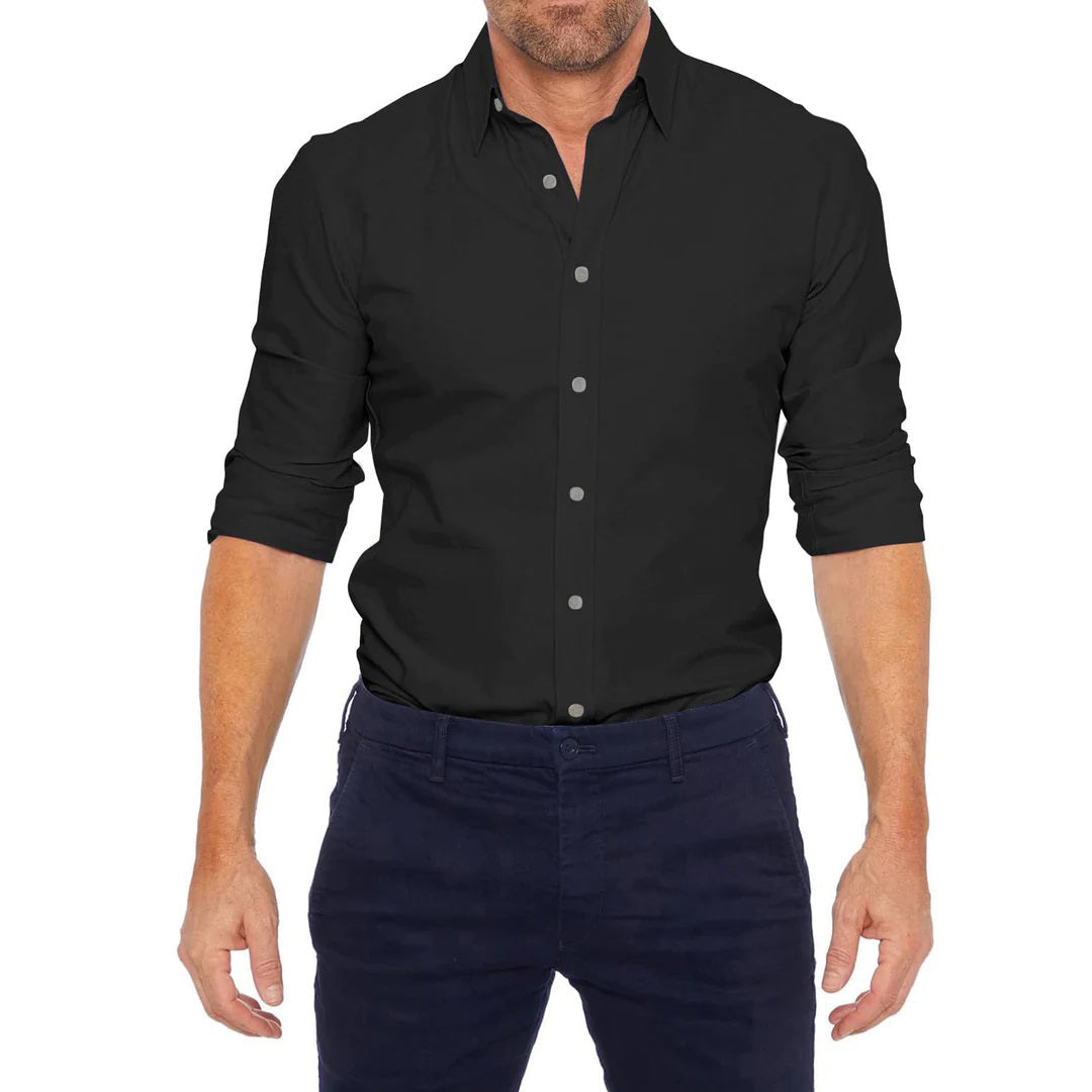 Anzughemd - Reißverschluss - Umlegekragen - Hemd mit Knopfleiste - Herrenhemden-Schwarz-S-Chaps Herrenmode