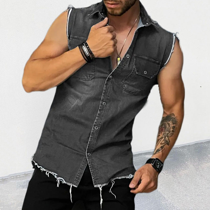 Ärmelloses Hemd | Hemd mit Knöpfen | Slim Fit | Jeanshemd | Herrenbekleidung-Chaps Herrenmode