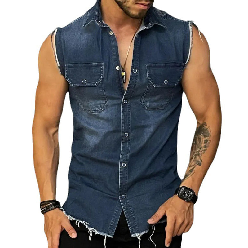 Ärmelloses Hemd | Hemd mit Knöpfen | Slim Fit | Jeanshemd | Herrenbekleidung-Chaps Herrenmode
