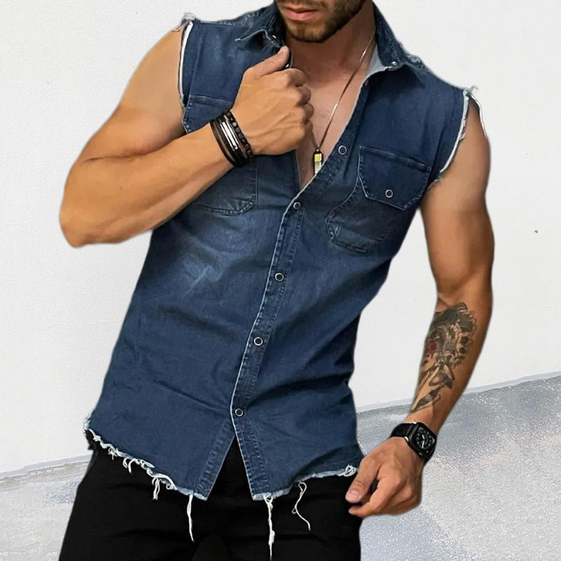 Ärmelloses Hemd | Hemd mit Knöpfen | Slim Fit | Jeanshemd | Herrenbekleidung-Chaps Herrenmode