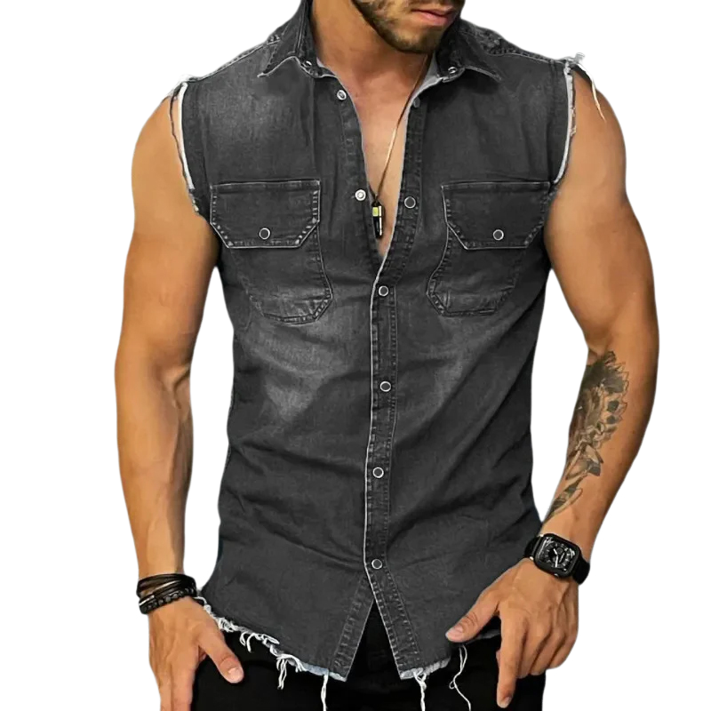 Ärmelloses Hemd | Hemd mit Knöpfen | Slim Fit | Jeanshemd | Herrenbekleidung-Chaps Herrenmode