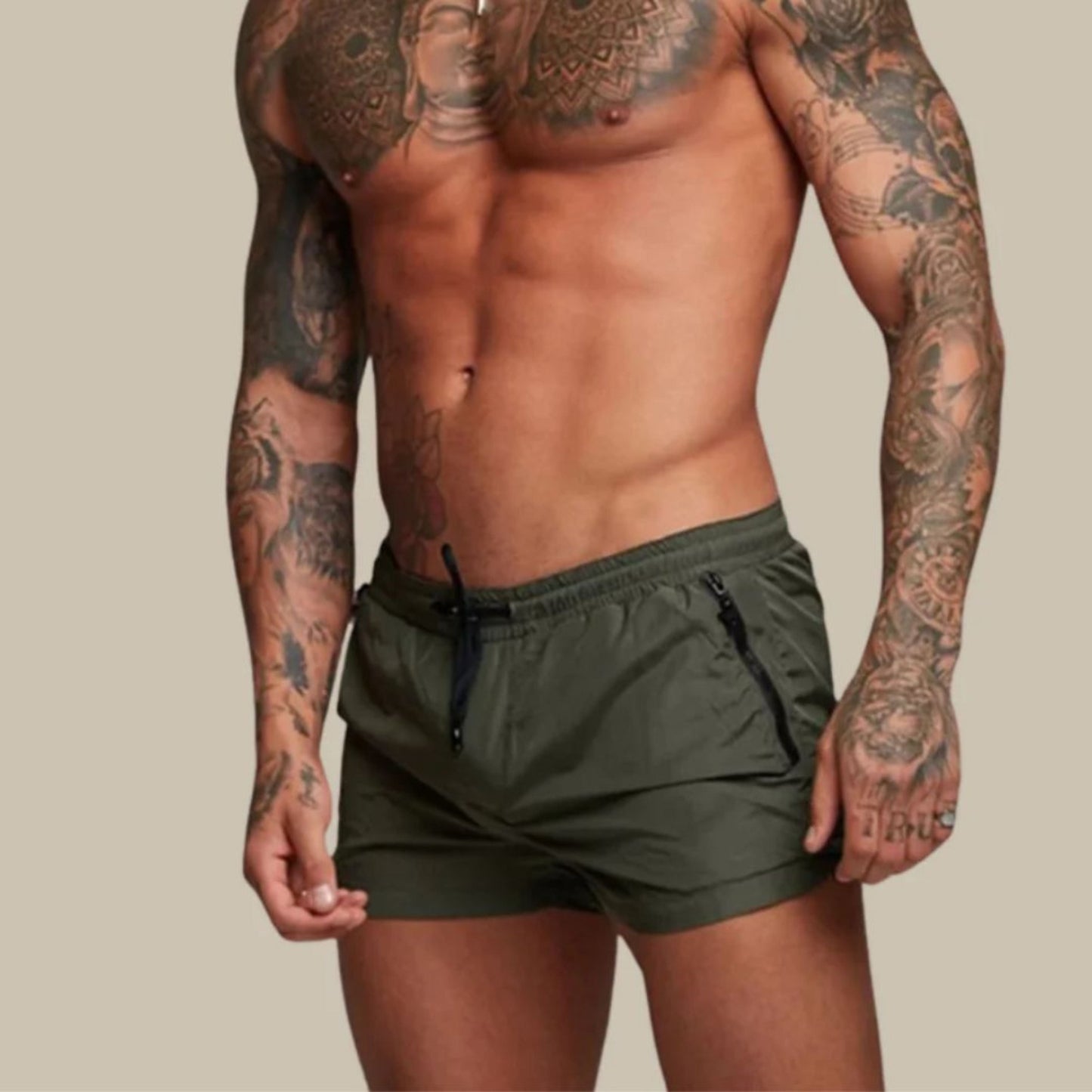 Badehose – elastischer Bund – Kordelzug – Badeshorts – Herren-Bademode-Armeegrün-S-Chaps Herrenmode