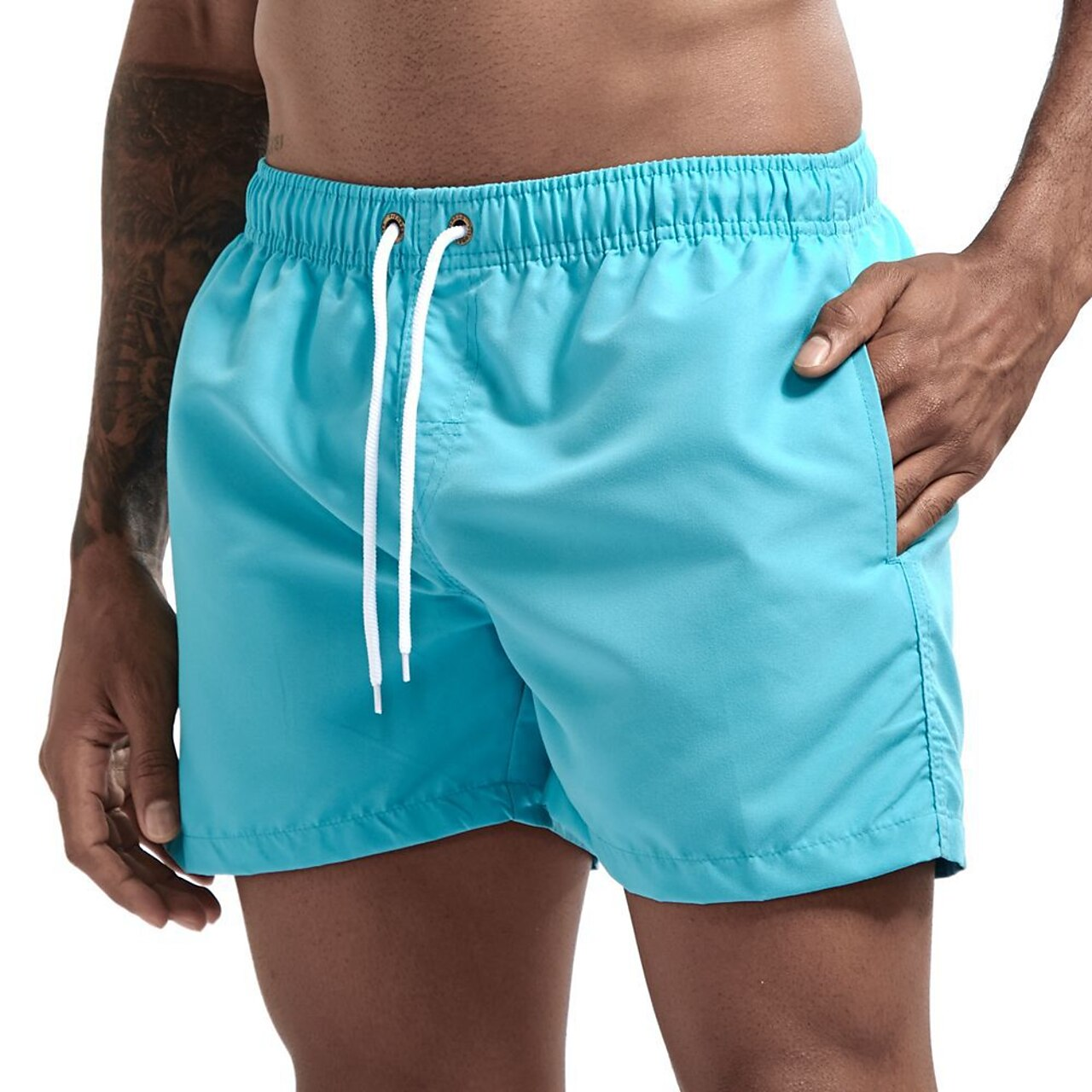 Badeshorts - Elastische Taille für Männer Schnell trocknende Badehose für den Strand-Hellblau-XS-Chaps Herrenmode