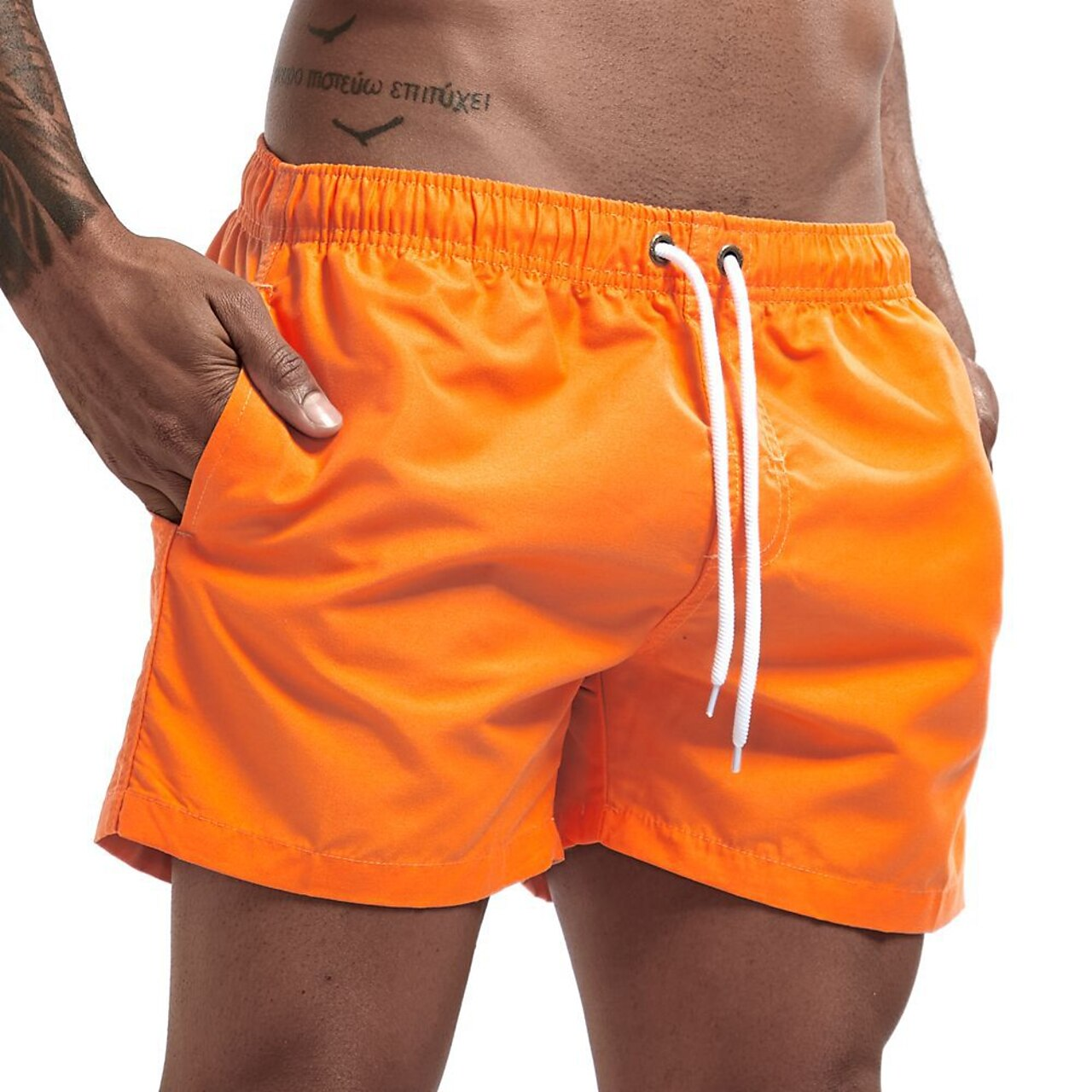 Badeshorts - Elastische Taille für Männer Schnell trocknende Badehose für den Strand-Orange-XS-Chaps Herrenmode