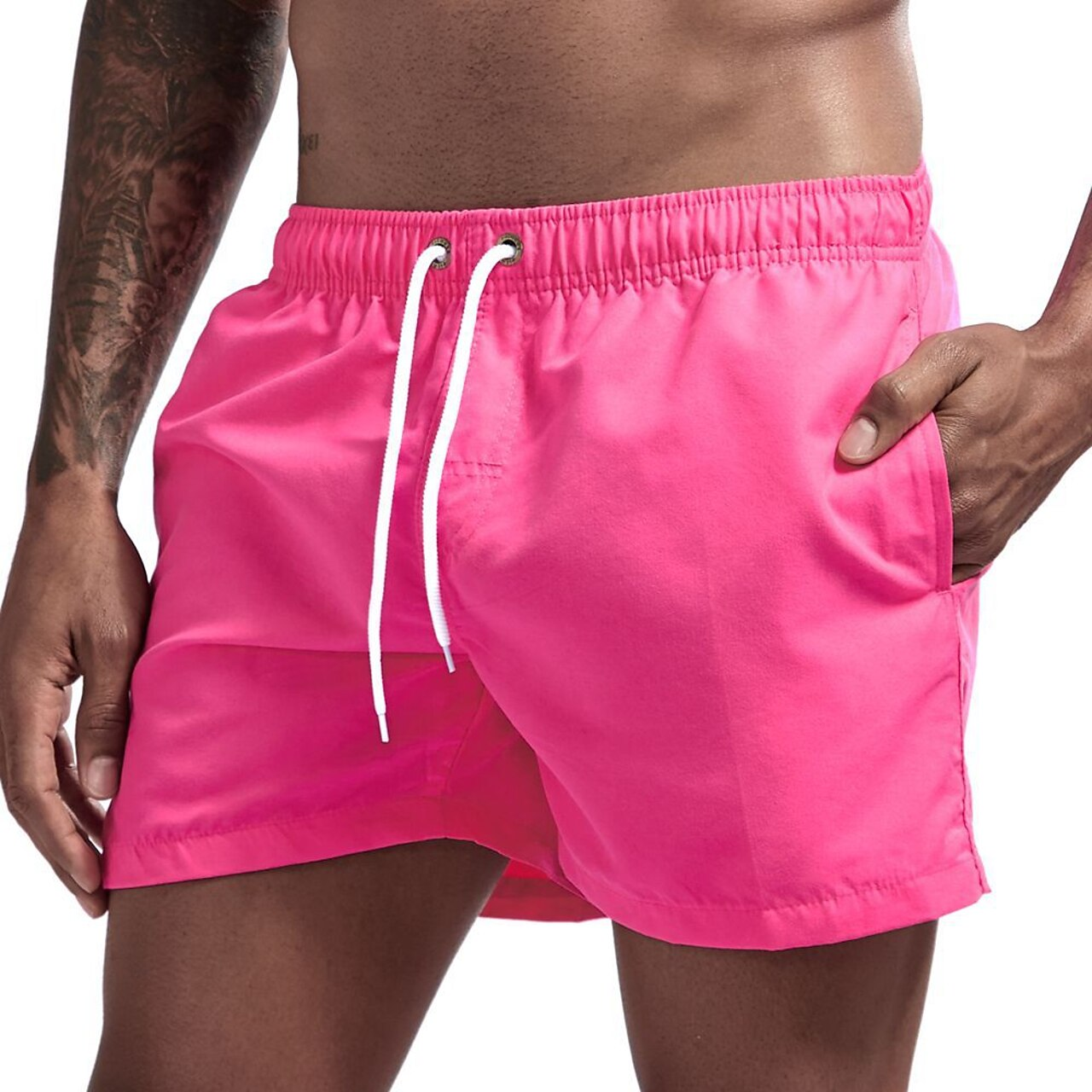 Badeshorts - Elastische Taille für Männer Schnell trocknende Badehose für den Strand-Rosenrot-XS-Chaps Herrenmode