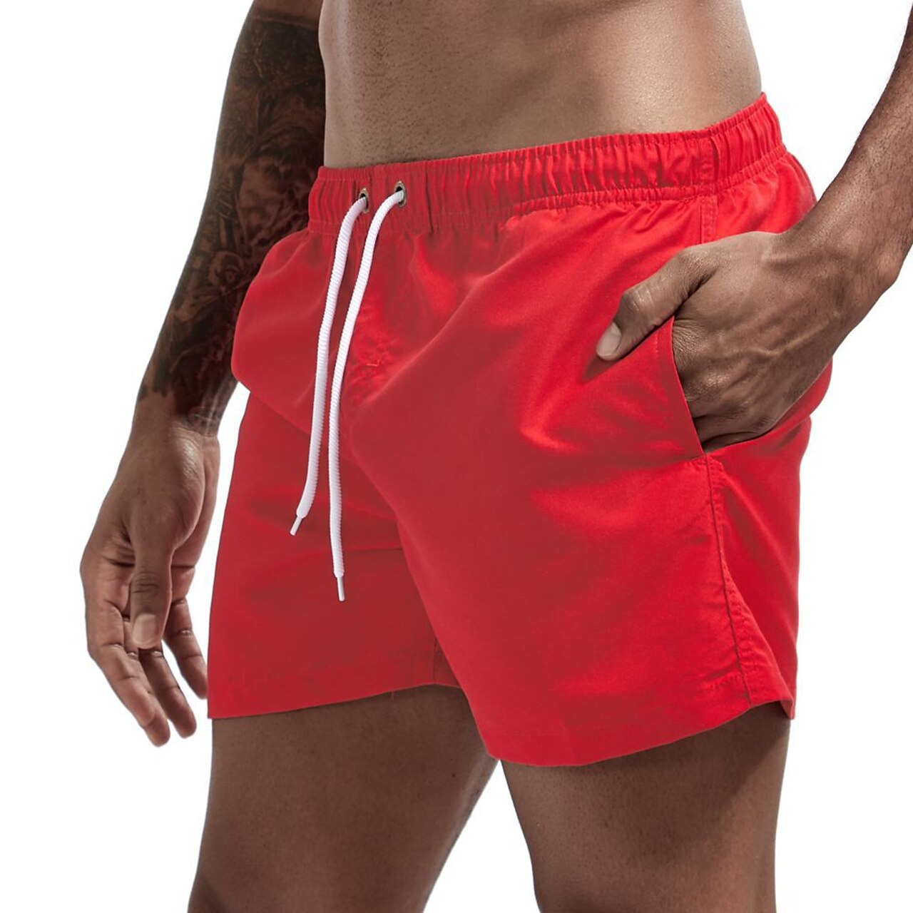 Badeshorts - Elastische Taille für Männer Schnell trocknende Badehose für den Strand-Rot-XS-Chaps Herrenmode