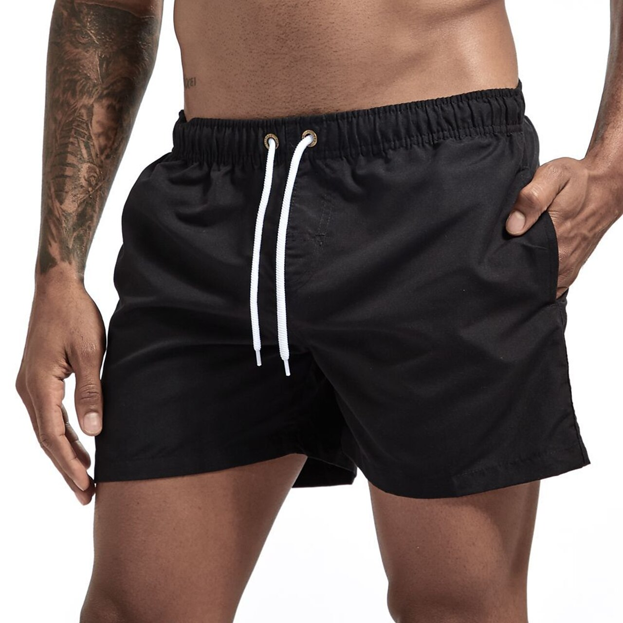Badeshorts - Elastische Taille für Männer Schnell trocknende Badehose für den Strand-Schwarz-XS-Chaps Herrenmode