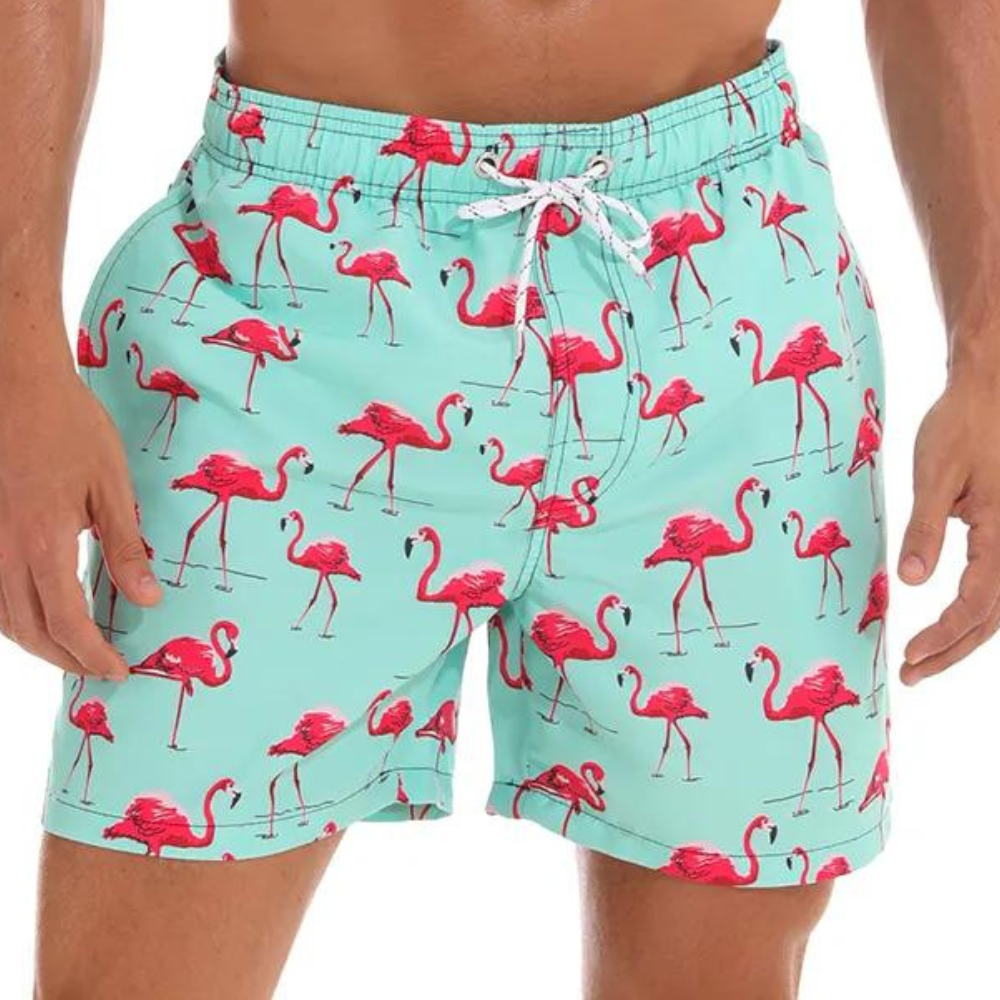 Badeshorts – Kordelzug – Bedruckt – Boardshorts – Herrenbekleidung-Blauer Flamingo-S-Chaps Herrenmode