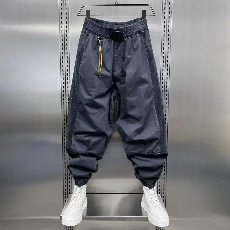 Baggy Pants - Elastic Waist Loose Fit Track Pants für Männer-Grau Grün-S-Chaps Herrenmode