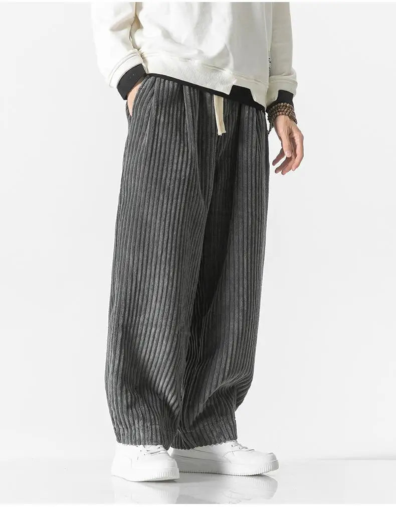 Baggy Pants - Kordelzug - Lose Passform - Kordhosen - Herrenhosen-Grau-M-Chaps Herrenmode