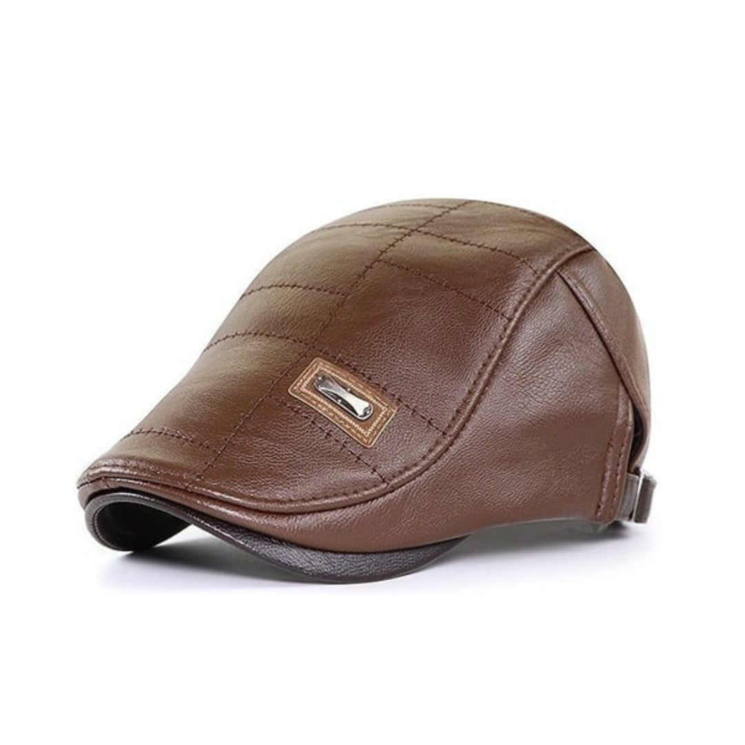 Baskenmütze - Leder - Paddy Cap - Flache Mütze - Herrenmützen-Hellbraun-Chaps Herrenmode