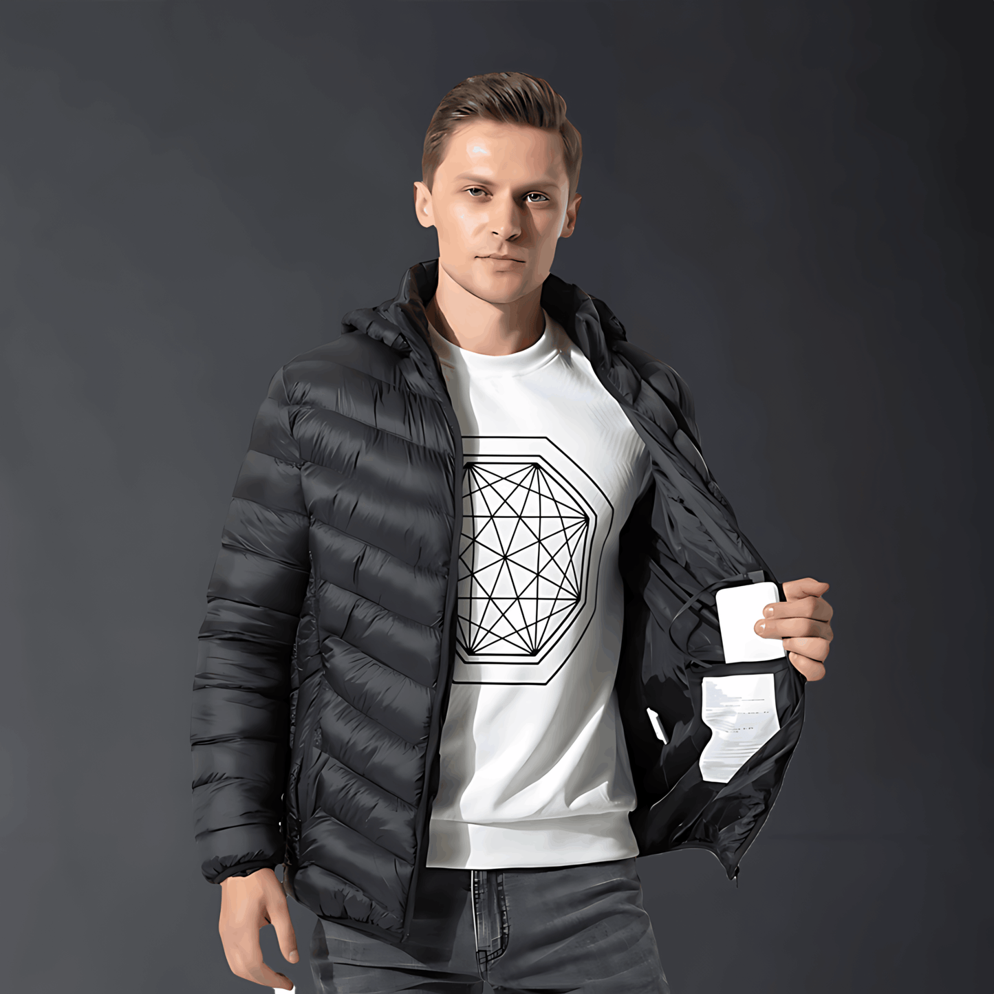 Beheizte Jacke - Kapuze - Puffer - Daunenjacke - Winterjacke für Männer-Chaps Herrenmode
