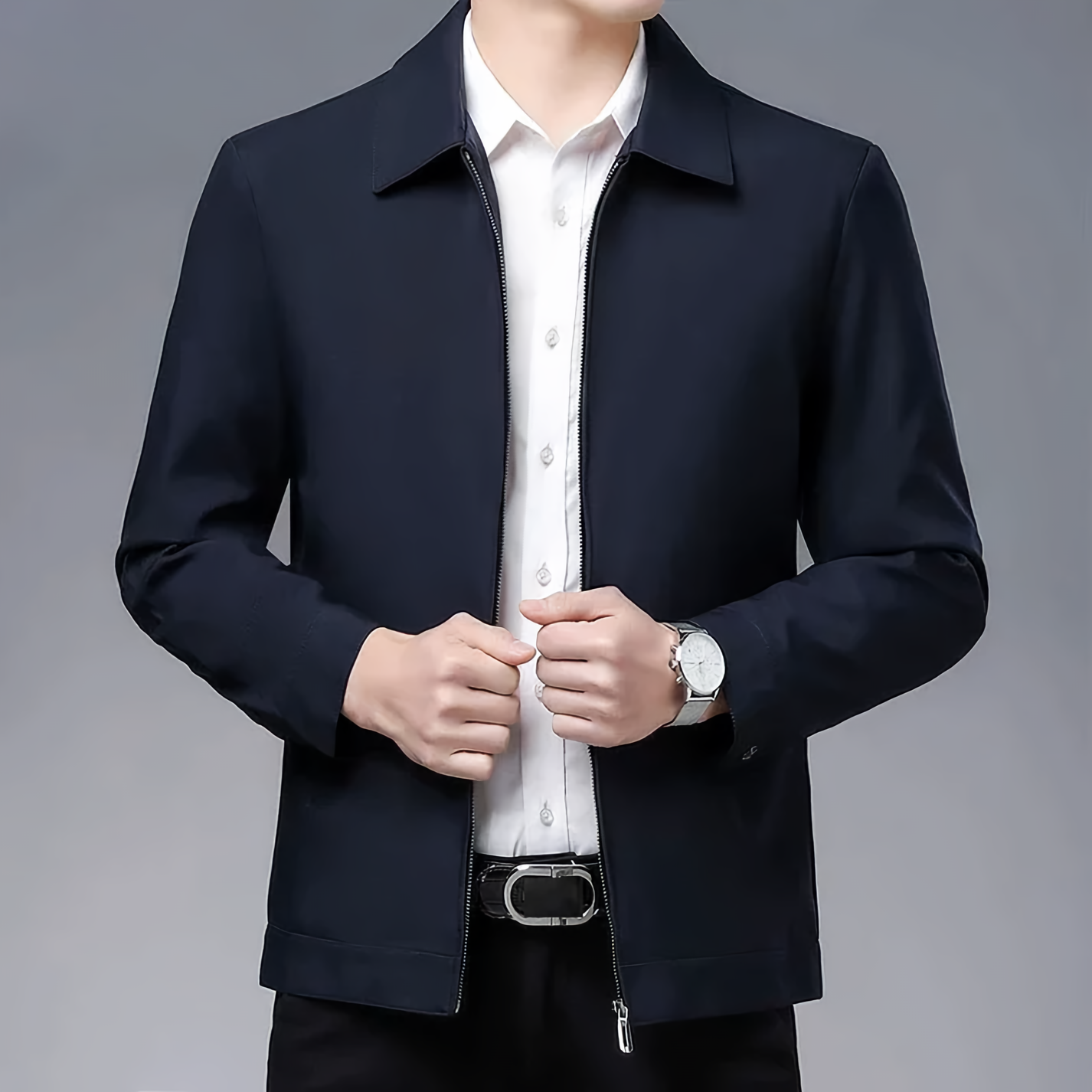 Blazer Jacke - Zip-Up - Umlegekragen - Slim Fit Jacke - Stylische Herrenjacke-Dunkelblau-S-Chaps Herrenmode