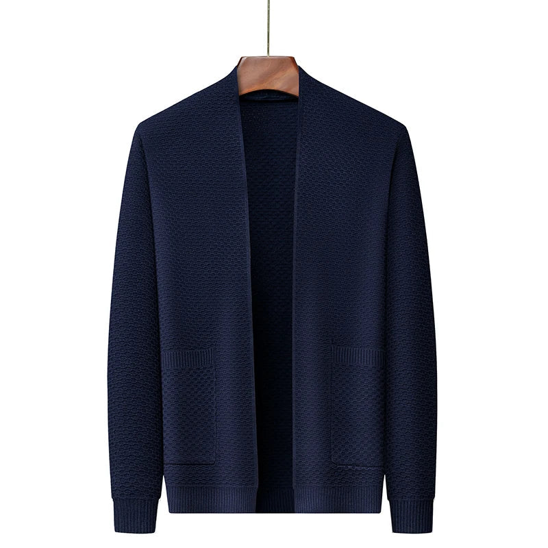 Blazer | Offene Vorderseite | Taschen | Strickjacke | Herrenbekleidung-Blau-S-Chaps Herrenmode