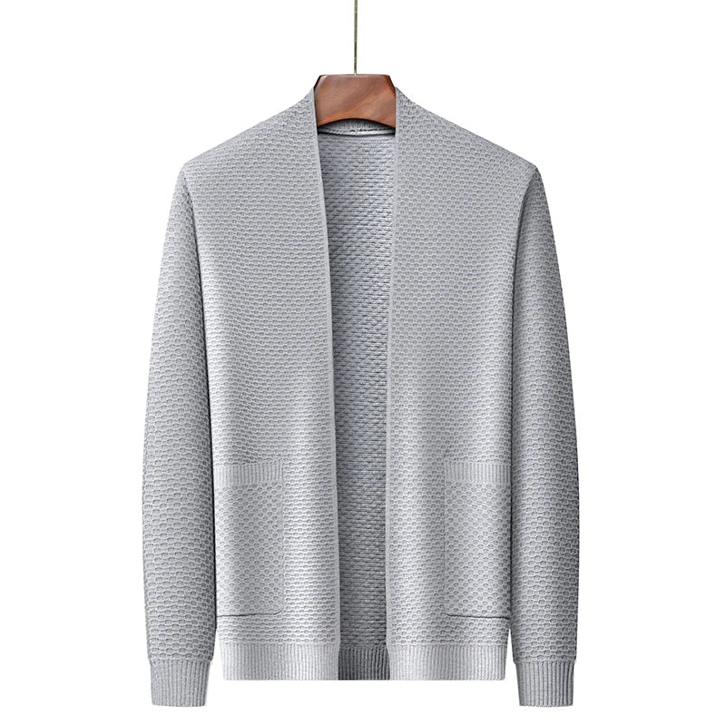 Blazer | Offene Vorderseite | Taschen | Strickjacke | Herrenbekleidung-Grau-S-Chaps Herrenmode