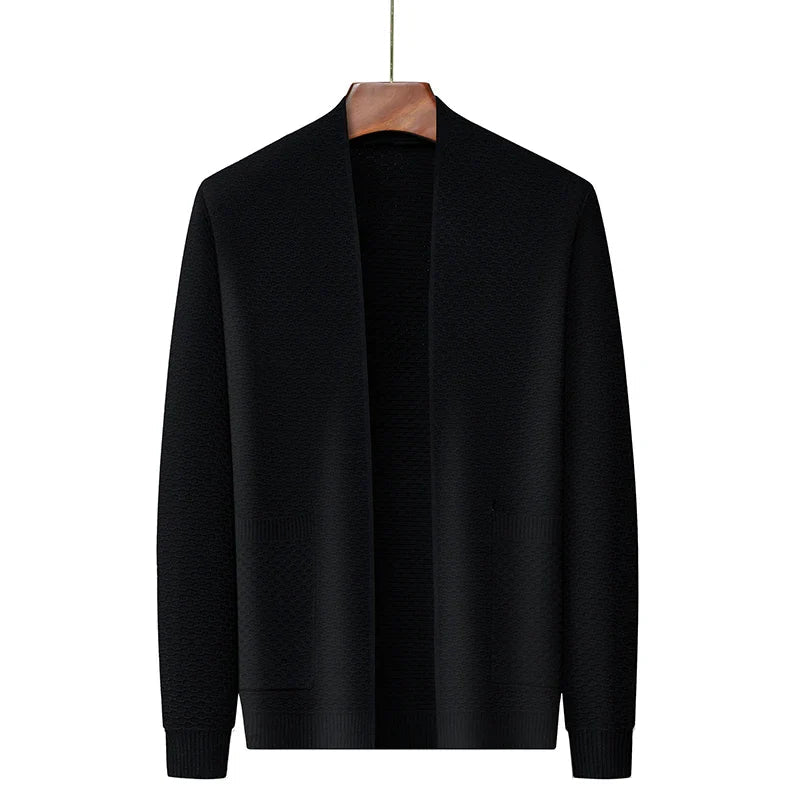 Blazer | Offene Vorderseite | Taschen | Strickjacke | Herrenbekleidung-Schwarz-S-Chaps Herrenmode