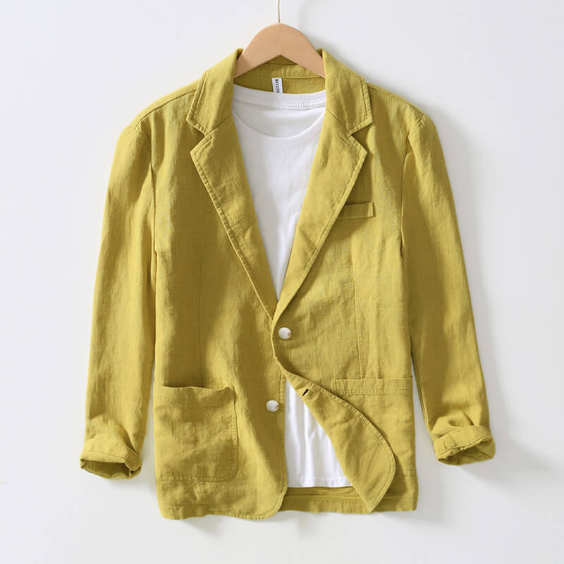 Blazerjacke | Einreiher – leicht – Leinenblazer | Herrenjacken-Gelb-S-Chaps Herrenmode