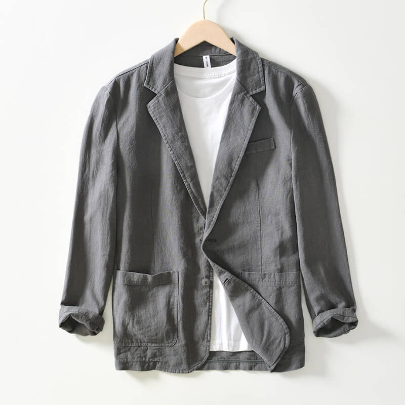Blazerjacke | Einreiher – leicht – Leinenblazer | Herrenjacken-Grau-S-Chaps Herrenmode