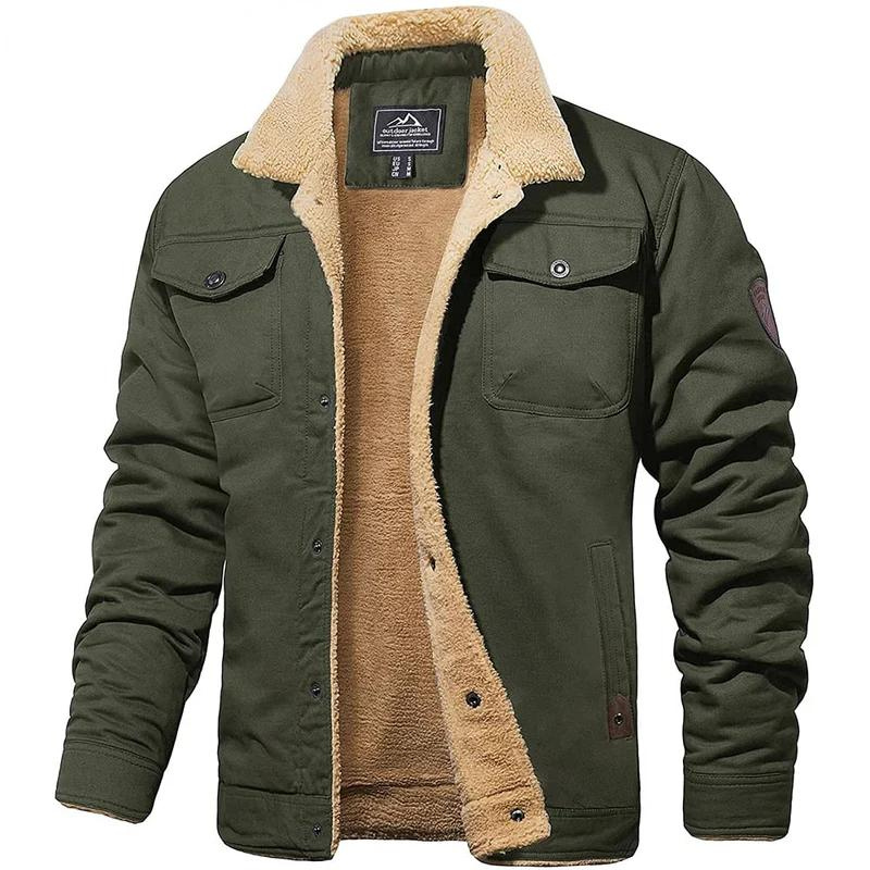 Bomberjacke - Button-Up - Warm - Sherpa gefütterte Jacke - Winterjacke für Männer-Armee-Grün-S-Chaps Herrenmode