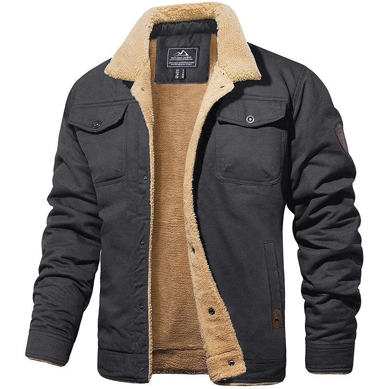 Bomberjacke - Button-Up - Warm - Sherpa gefütterte Jacke - Winterjacke für Männer-Dunkelgrau-S-Chaps Herrenmode