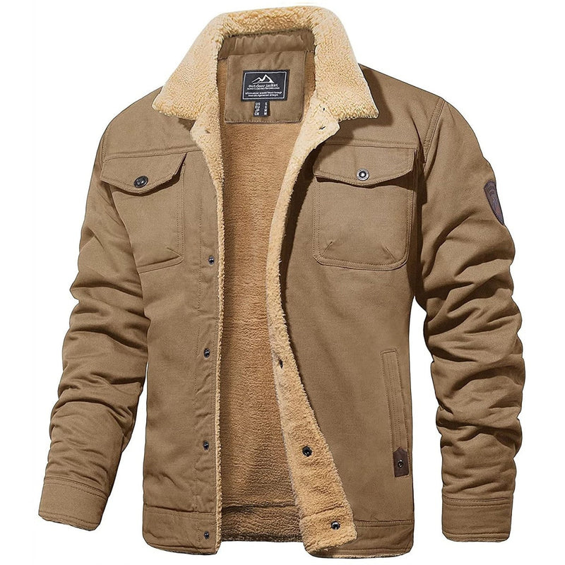 Bomberjacke - Button-Up - Warm - Sherpa gefütterte Jacke - Winterjacke für Männer-Khaki-S-Chaps Herrenmode