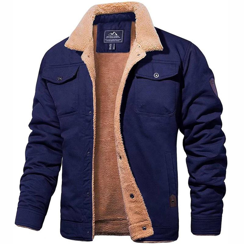 Bomberjacke - Button-Up - Warm - Sherpa gefütterte Jacke - Winterjacke für Männer-Marineblau-S-Chaps Herrenmode