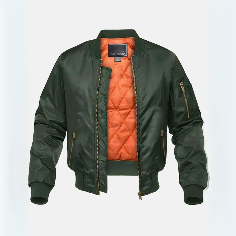 Bomberjacke – Gefütterte Winterjacke mit Reißverschluss für Piloten-Grün-S-Chaps Herrenmode