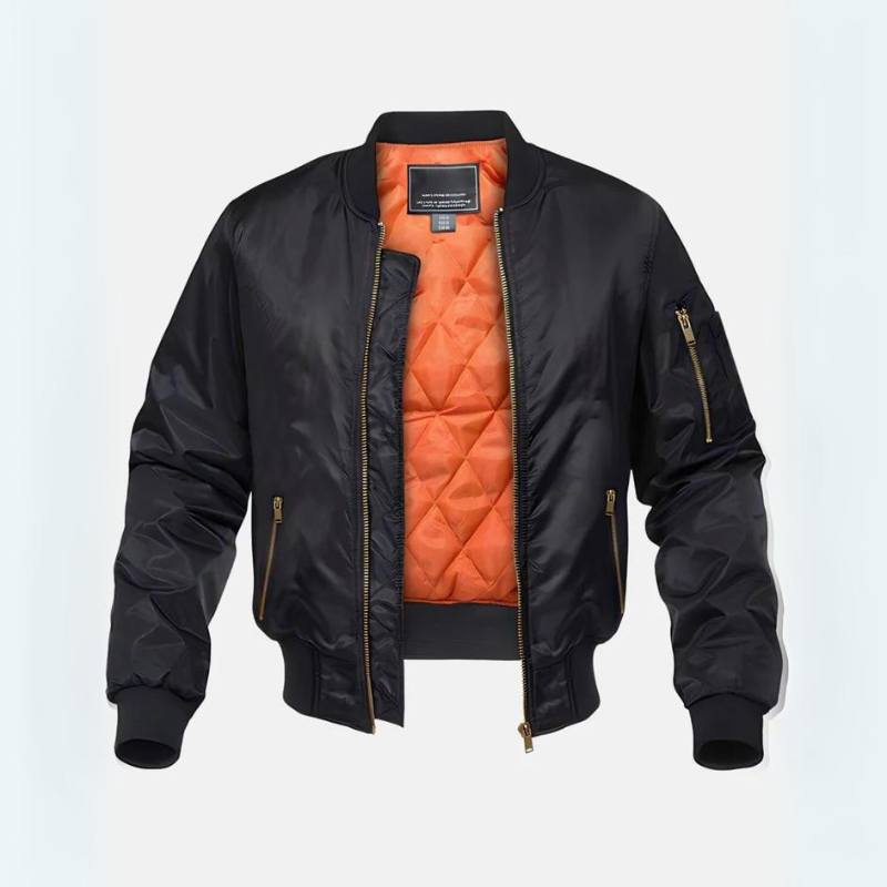 Bomberjacke – Gefütterte Winterjacke mit Reißverschluss für Piloten-Schwarz-S-Chaps Herrenmode