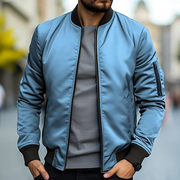 Bomberjacke – Herren-Streetwear-Jacken mit Reißverschluss für den Herbst-Blau-S-Chaps Herrenmode