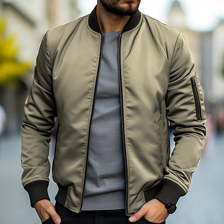 Bomberjacke – Herren-Streetwear-Jacken mit Reißverschluss für den Herbst-Khaki-S-Chaps Herrenmode