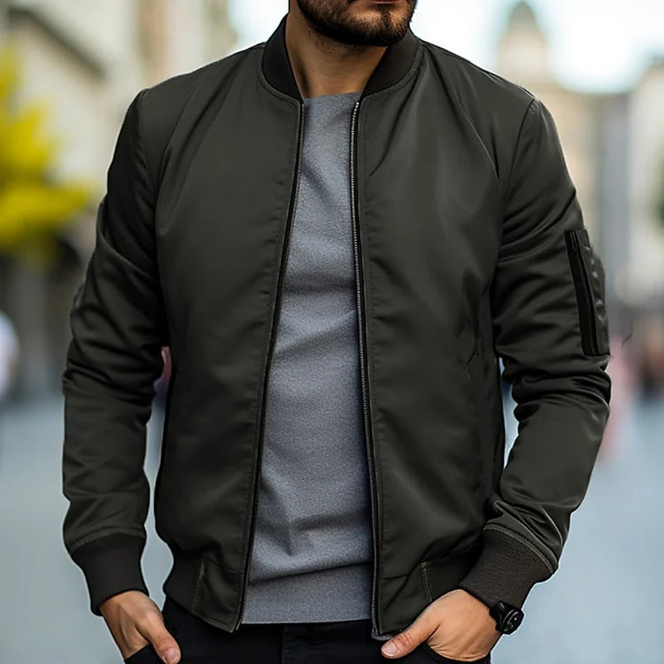 Bomberjacke – Herren-Streetwear-Jacken mit Reißverschluss für den Herbst-Olivgrün-S-Chaps Herrenmode