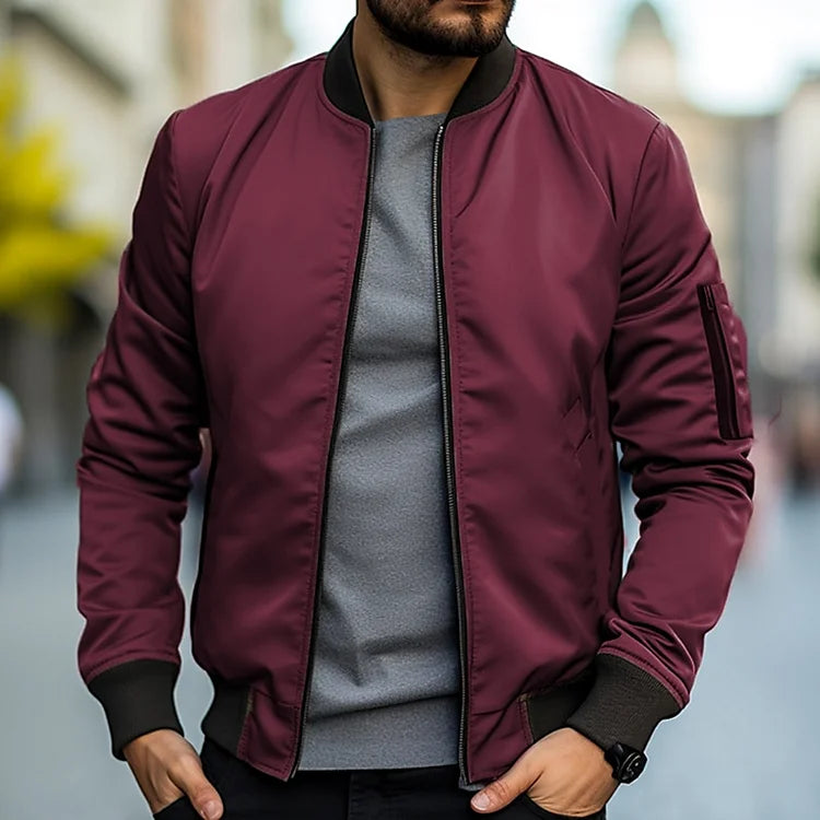 Bomberjacke – Herren-Streetwear-Jacken mit Reißverschluss für den Herbst-Rot-S-Chaps Herrenmode