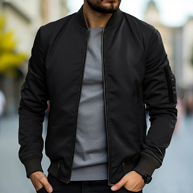 Bomberjacke – Herren-Streetwear-Jacken mit Reißverschluss für den Herbst-Schwarz-S-Chaps Herrenmode