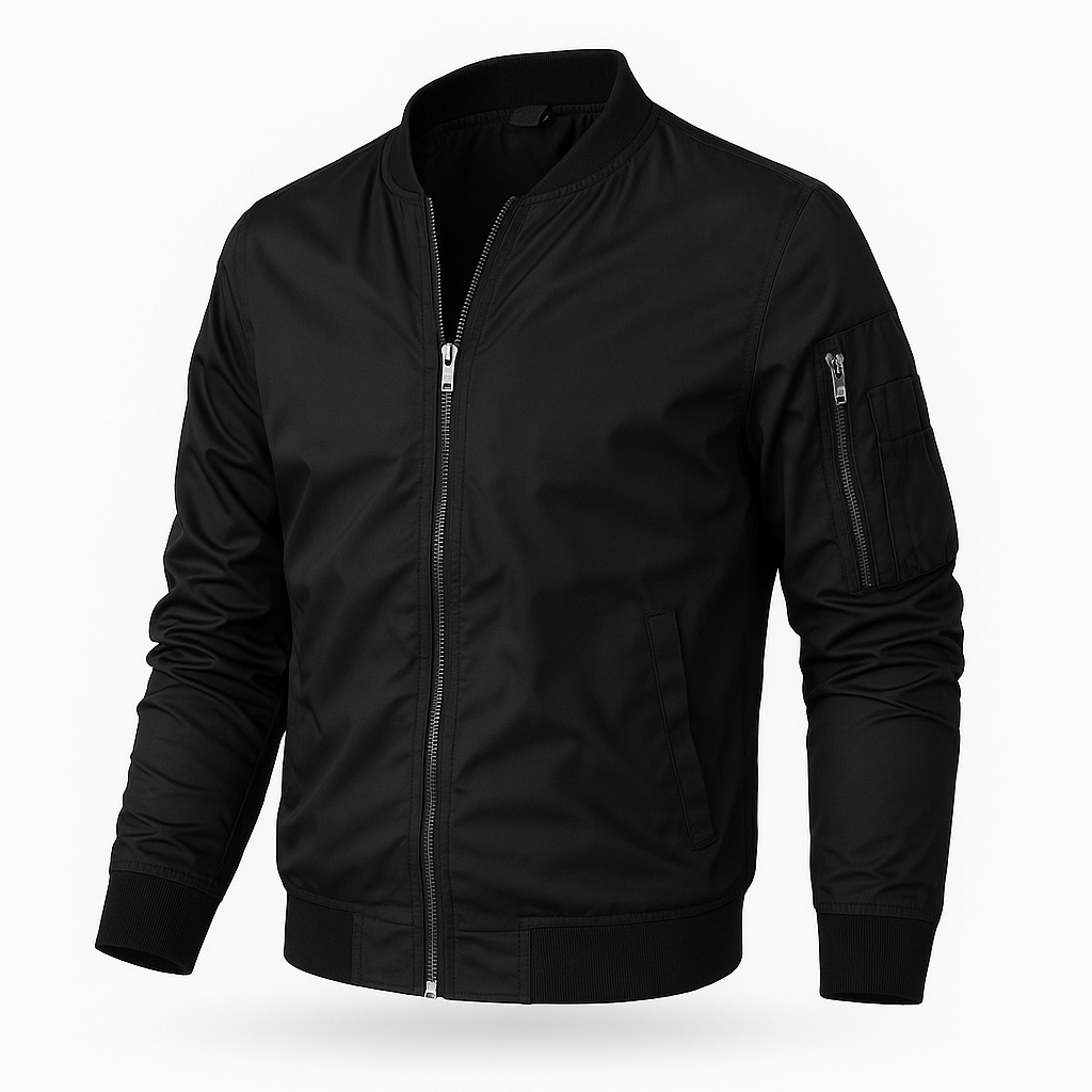 Bomberjacke | Reißverschluss | Winddicht | Sommerjacke | Herrenjacke-Schwarz-S-Chaps Herrenmode