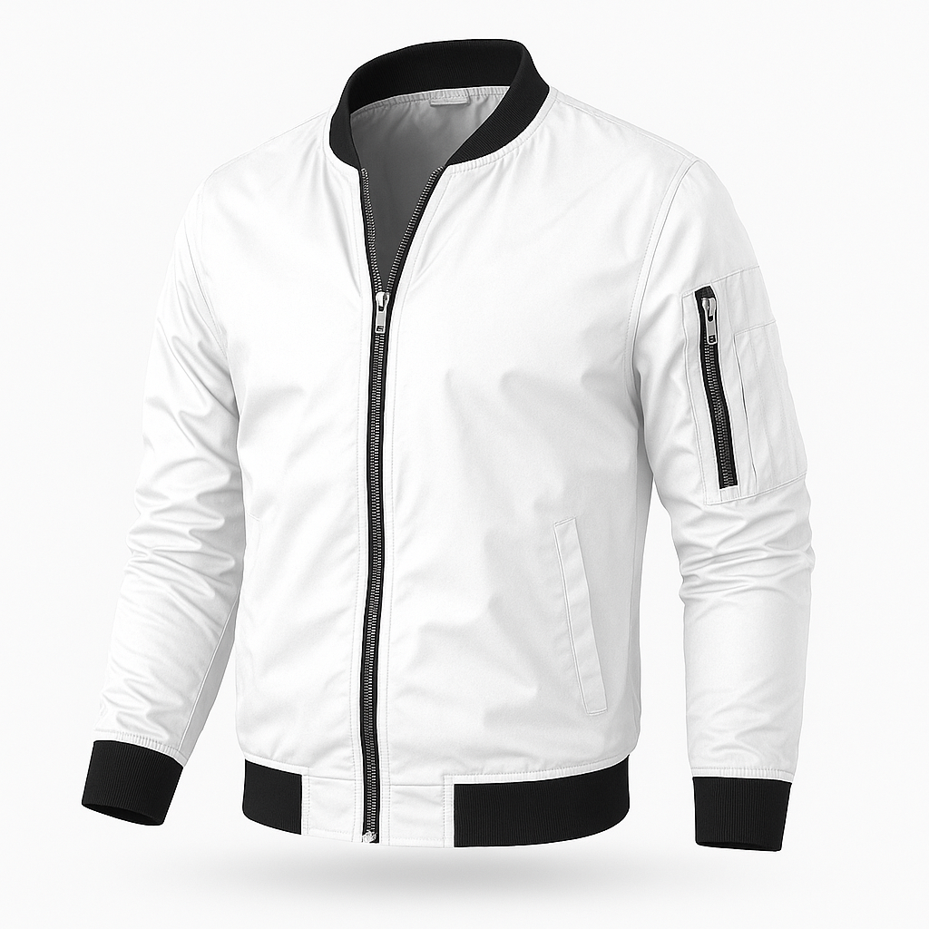 Bomberjacke | Reißverschluss | Winddicht | Sommerjacke | Herrenjacke-Weiß-S-Chaps Herrenmode