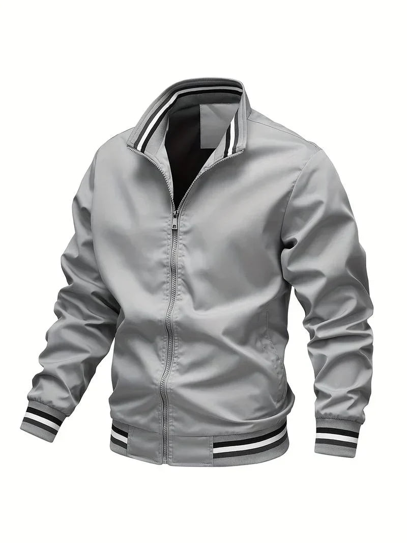 Bomberjacke – Winddichte, leichte Reißverschlussjacke für Herren-Silber-S-Chaps Herrenmode