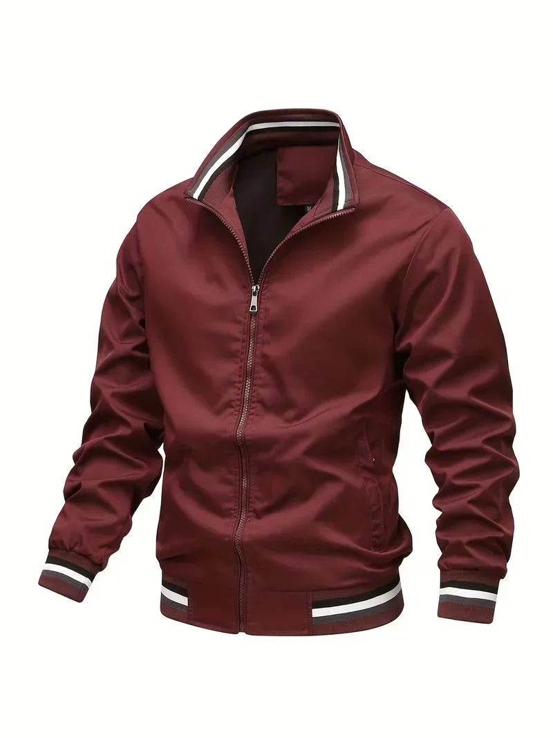Bomberjacke – Winddichte, leichte Reißverschlussjacke für Herren-Weinrot-S-Chaps Herrenmode