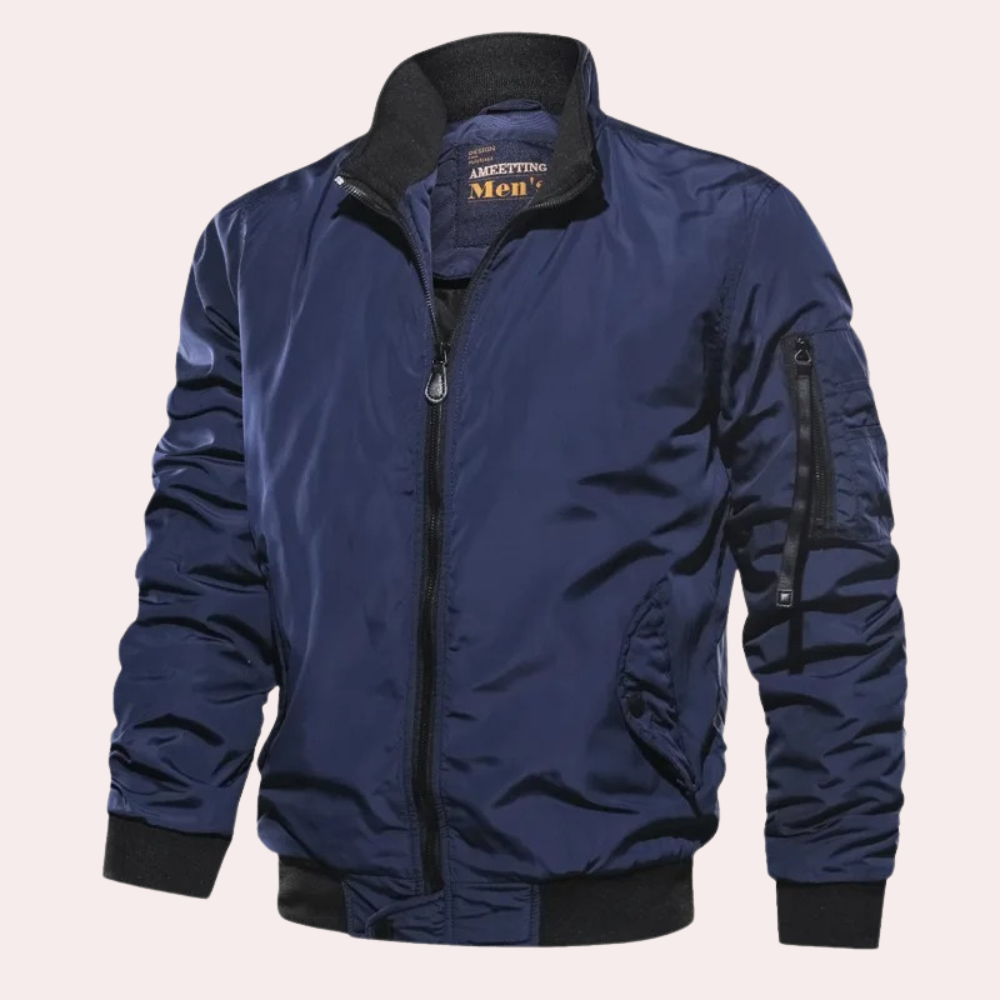 Bomberjacke | Zip-Up | Sommer | Winddichte Jacke | Bombermantel für Männer-Blau-S-Chaps Herrenmode