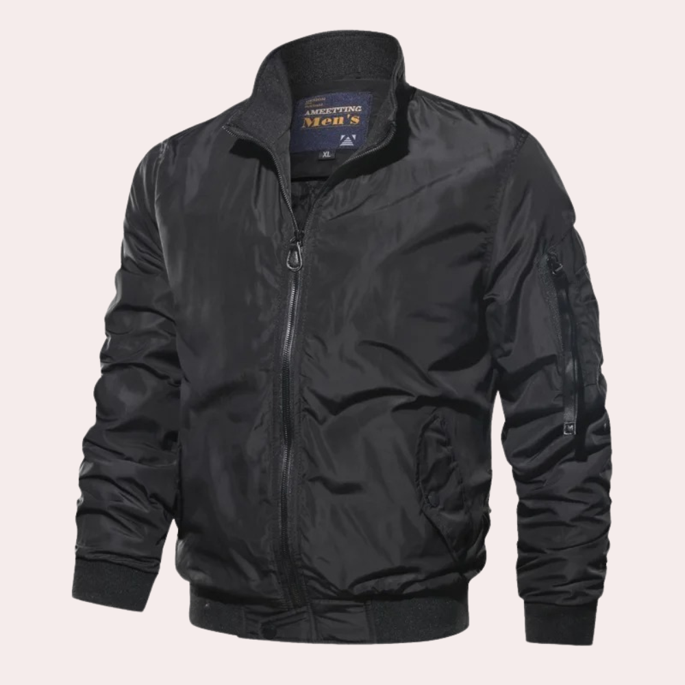 Bomberjacke | Zip-Up | Sommer | Winddichte Jacke | Bombermantel für Männer-Schwarz-S-Chaps Herrenmode