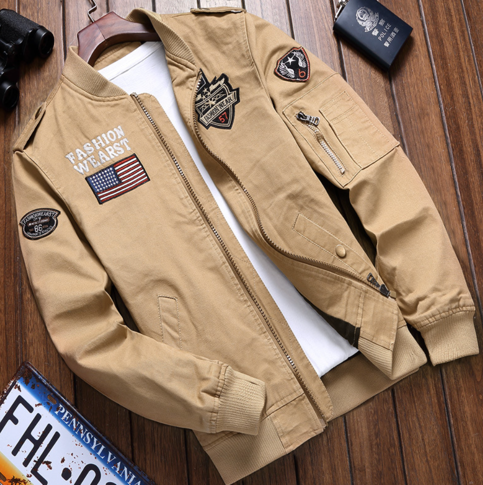 Bomberjacke | Zip-Up | Taschen | Pilotenjacke | Herrenjacke-Beige-M-Chaps Herrenmode