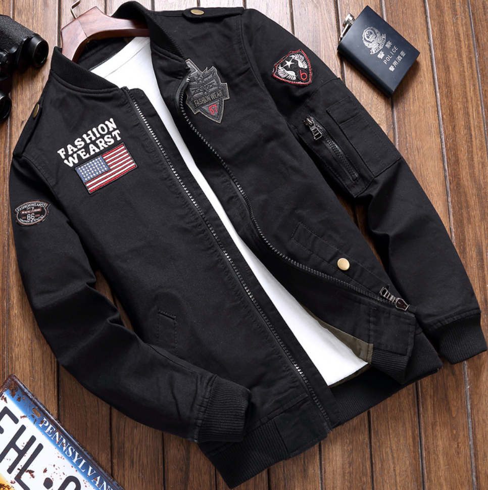 Bomberjacke | Zip-Up | Taschen | Pilotenjacke | Herrenjacke-Schwarz-M-Chaps Herrenmode