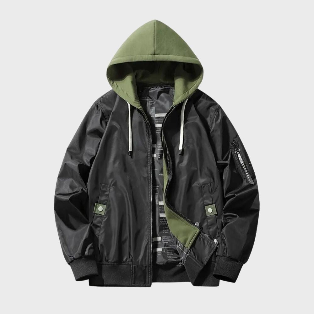 Bomberjacke – winddichte Herbstjacke für Herren mit Kapuze und Reißverschluss-Schwarz-XS-Chaps Herrenmode