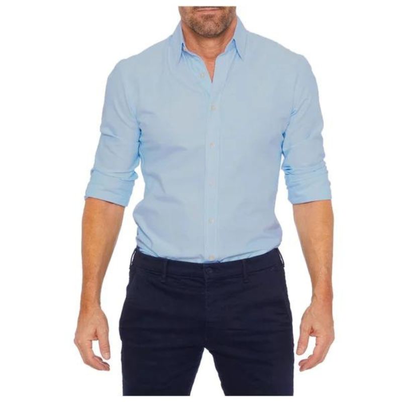 Bügelfreies Hemd - Button-Up - Langarm - Hemd - Herrenhemd-Blau-S-Chaps Herrenmode