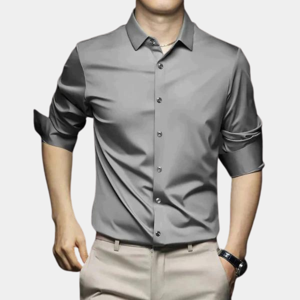 Bügelfreies Hemd - Button-Up - Langarm - Hemd - Herrenhemd-Dunkelgrau-S-Chaps Herrenmode